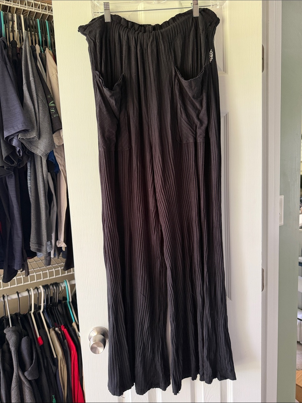 Free People Movement Black Ribbed Wide-Leg Pants